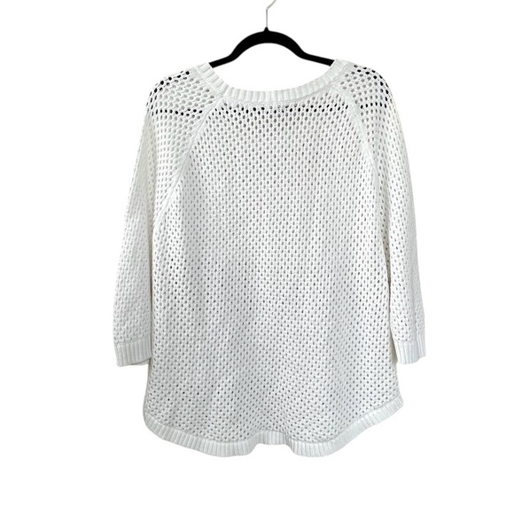 AERIE White Cotton Crochet Open Knit Sweater L - Picture 3 of 5